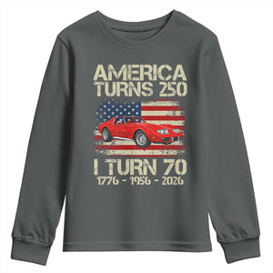 America Turns 250 I Turn 70 1956 70th Birthday Youth Sweatshirt Sports Car Retro Americana