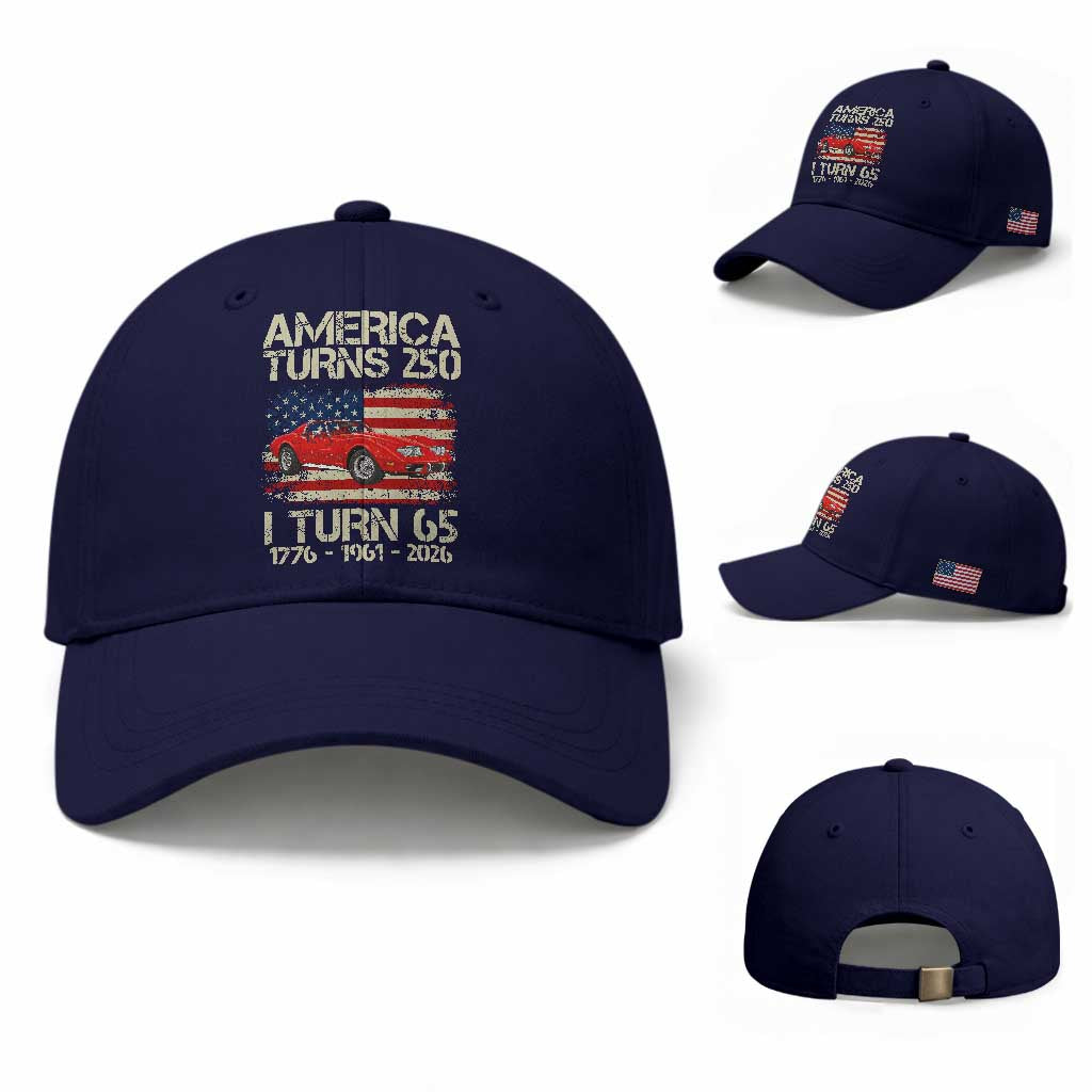 America Turns 250 I Turn 65 1961 65th Birthday Baseball Cap Sports Car Retro Americana