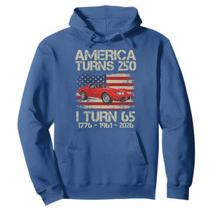 America Turns 250 I Turn 65 1961 65th Birthday Hoodie Sports Car Retro Americana