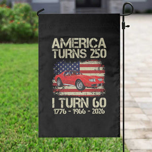 America Turns 250 I Turn 60 1966 60th Birthday Garden Flag Sports Car Retro Americana