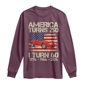 America Turns 250 I Turn 60 1966 60th Birthday Long Sleeve Shirt Sports Car Retro Americana