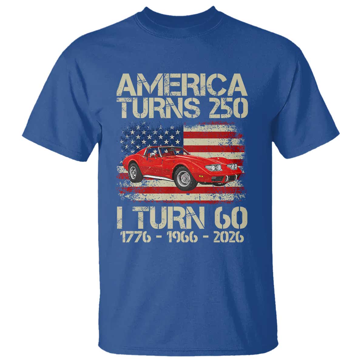 America Turns 250 I Turn 60 1966 60th Birthday T Shirt Sports Car Retro Americana
