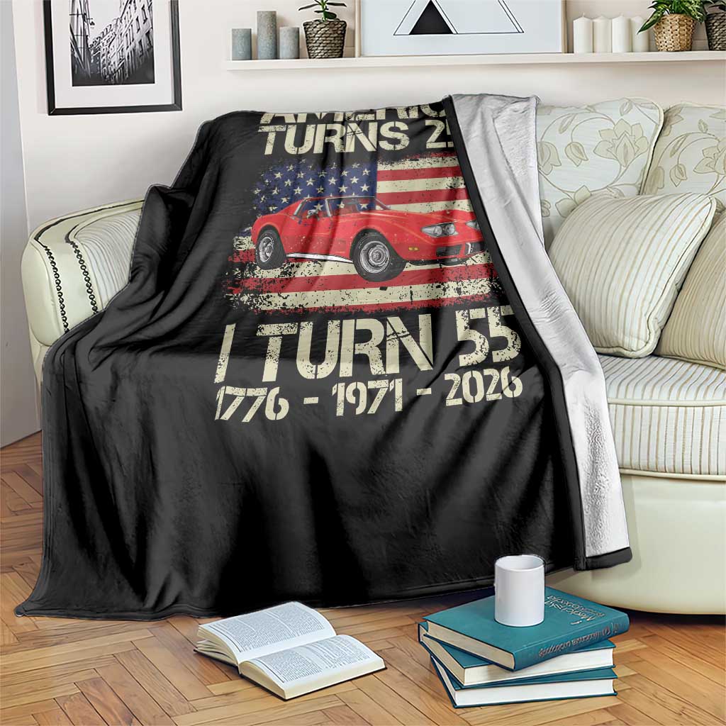 America Turns 250 I Turn 55 1971 55th Birthday Throw Blanket Sports Car Retro Americana