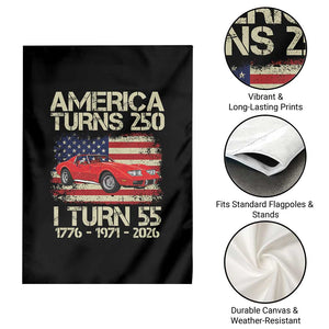 America Turns 250 I Turn 55 1971 55th Birthday Garden Flag Sports Car Retro Americana