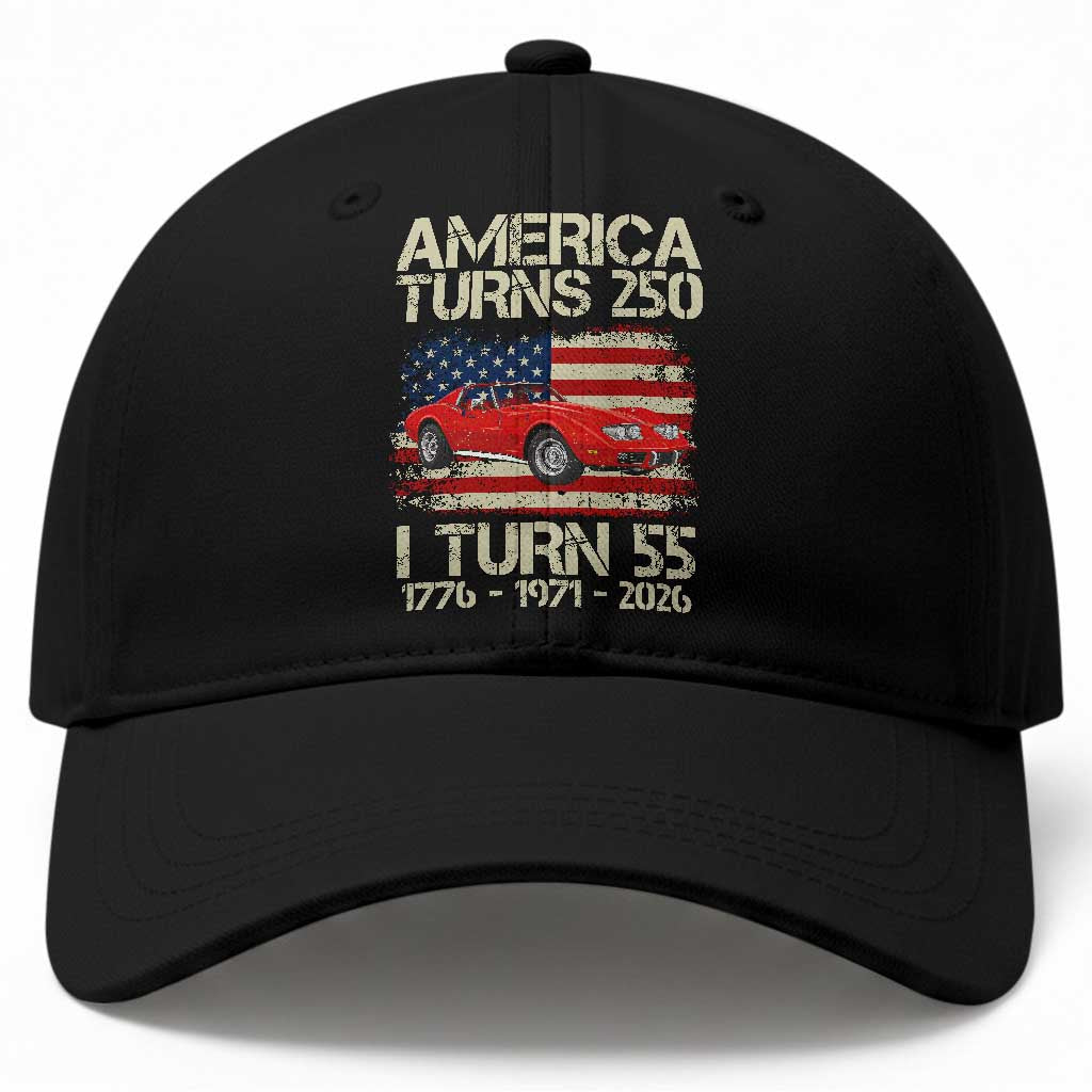 America Turns 250 I Turn 55 1971 55th Birthday Baseball Cap Sports Car Retro Americana TS14 Print Your Wear