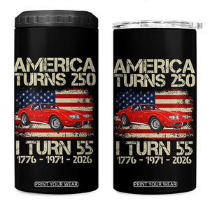 America Turns 250 I Turn 55 1971 55th Birthday 4 in 1 Can Cooler Tumbler Sports Car Retro Americana
