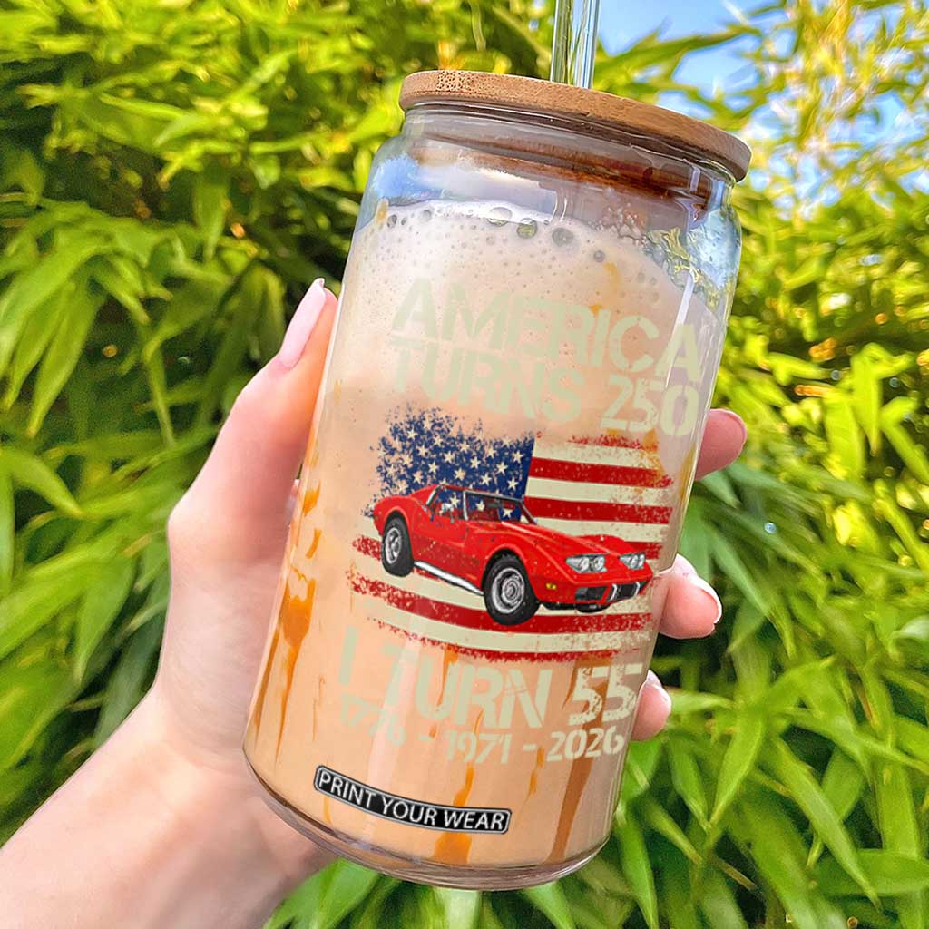 America Turns 250 I Turn 55 1971 55th Birthday Glass Can Sports Car Retro Americana TS14 Black Print Your Wear