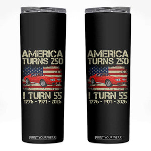 America Turns 250 I Turn 55 1971 55th Birthday Skinny Tumbler Sports Car Retro Americana