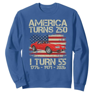America Turns 250 I Turn 55 1971 55th Birthday Sweatshirt Sports Car Retro Americana