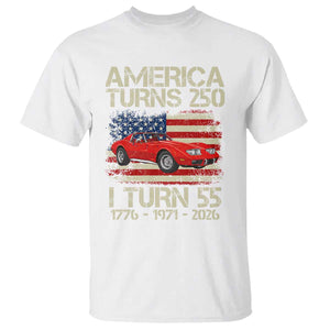 America Turns 250 I Turn 55 1971 55th Birthday T Shirt Sports Car Retro Americana