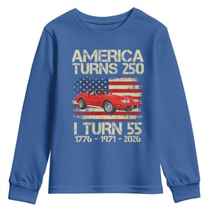 America Turns 250 I Turn 55 1971 55th Birthday Youth Sweatshirt Sports Car Retro Americana