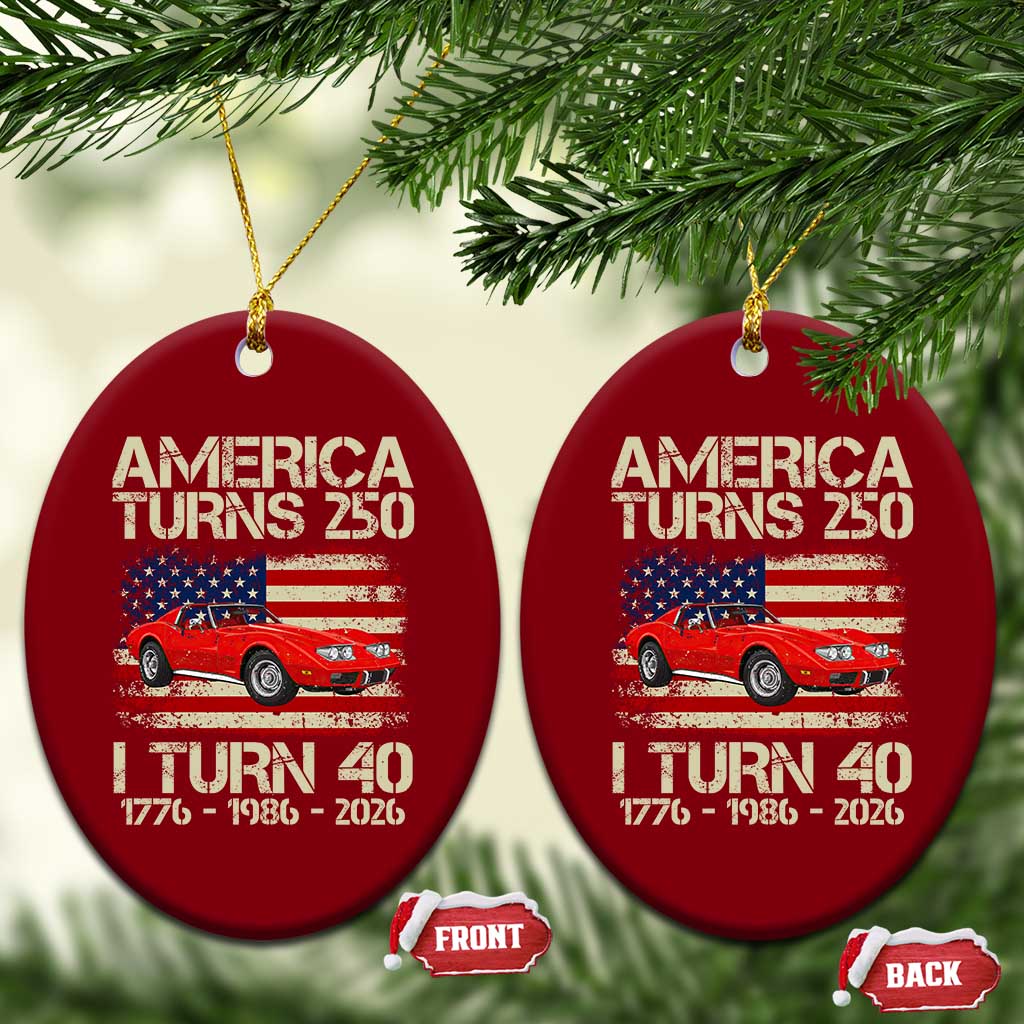 America Turns 250 I Turn 40 1986 40th Birthday Ceramic Ornament Sports Car Retro Americana