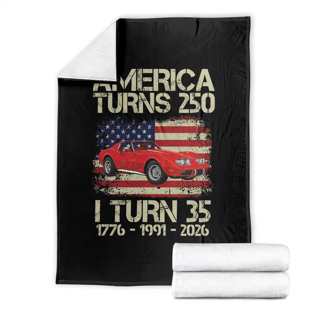 America Turns 250 I Turn 35 1991 35th Birthday Throw Blanket Sports Car Retro Americana TS14 Black Print Your Wear