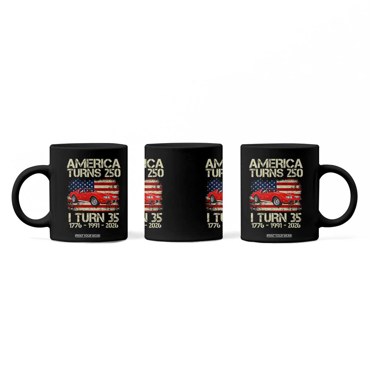 America Turns 250 I Turn 35 1991 35th Birthday Coffee Mug Sports Car Retro Americana