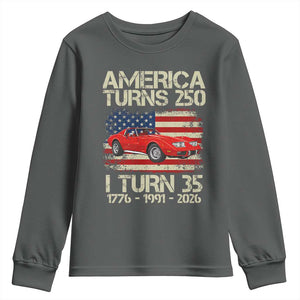 America Turns 250 I Turn 35 1991 35th Birthday Youth Sweatshirt Sports Car Retro Americana