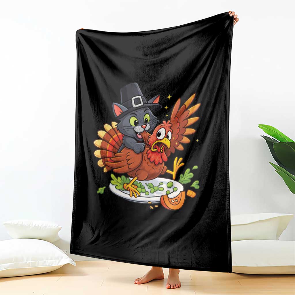 Funny Thanksgiving Cat Pilgrim Eat Turkey Throw Blanket TS14 Print Your Wear
