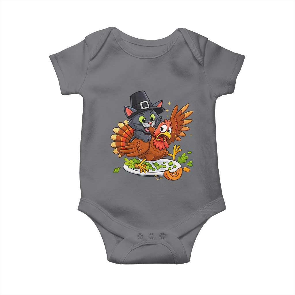 Funny Thanksgiving Cat Pilgrim Eat Turkey Baby Onesie TS14 Charcoal Print Your Wear