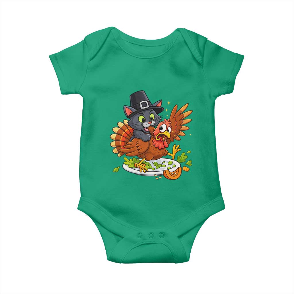 Funny Thanksgiving Cat Pilgrim Eat Turkey Baby Onesie TS14 Irish Green Print Your Wear