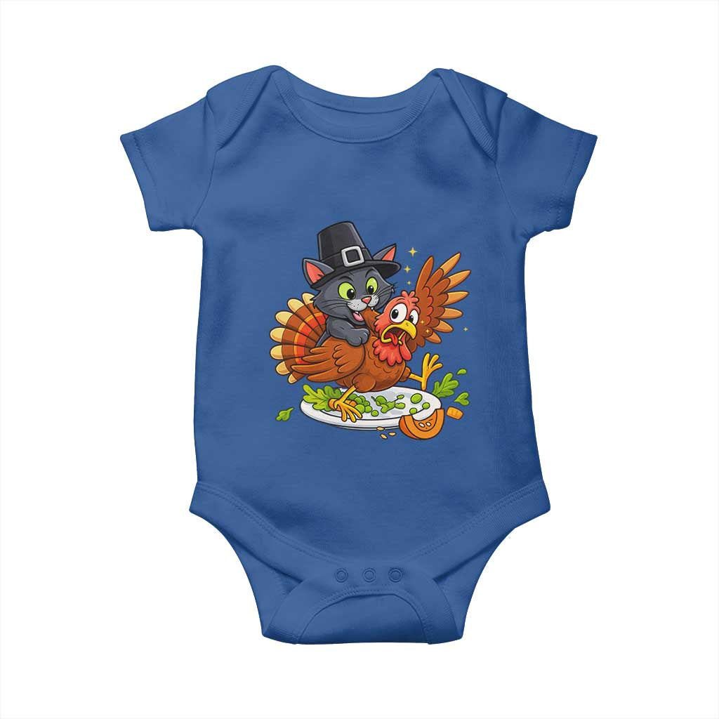 Funny Thanksgiving Cat Pilgrim Eat Turkey Baby Onesie TS14 Royal Blue Print Your Wear