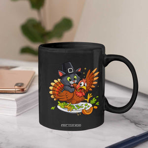 Funny Thanksgiving Cat Pilgrim Eat Turkey Coffee Mug TS14 Print Your Wear
