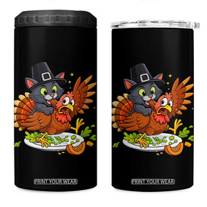 Funny Thanksgiving Cat Pilgrim Eat Turkey 4 in 1 Can Cooler Tumbler TS14 One Size: 16 oz Black Print Your Wear