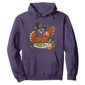 Funny Thanksgiving Cat Pilgrim Eat Turkey Hoodie TS14 Purple Print Your Wear