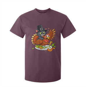 Funny Thanksgiving Cat Pilgrim Eat Turkey T Shirt For Kid TS14 Maroon Print Your Wear