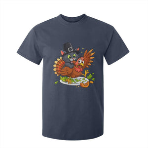 Funny Thanksgiving Cat Pilgrim Eat Turkey T Shirt For Kid TS14 Navy Print Your Wear