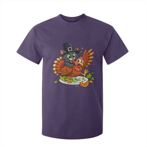 Funny Thanksgiving Cat Pilgrim Eat Turkey T Shirt For Kid TS14 Purple Print Your Wear