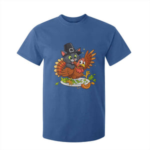 Funny Thanksgiving Cat Pilgrim Eat Turkey T Shirt For Kid TS14 Royal Blue Print Your Wear