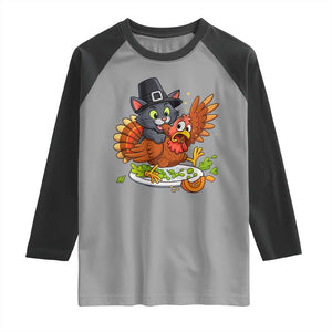Funny Thanksgiving Cat Pilgrim Eat Turkey Raglan Shirt TS14 Sport Gray Black Print Your Wear