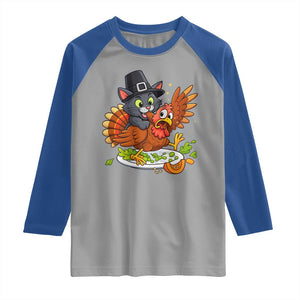 Funny Thanksgiving Cat Pilgrim Eat Turkey Raglan Shirt TS14 Sport Gray Royal Print Your Wear