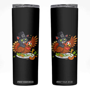 Funny Thanksgiving Cat Pilgrim Eat Turkey Skinny Tumbler TS14 Black Print Your Wear