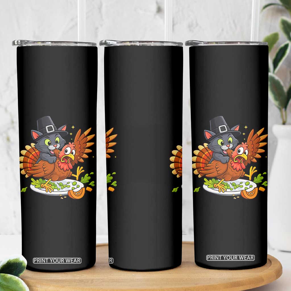 Funny Thanksgiving Cat Pilgrim Eat Turkey Skinny Tumbler TS14 Print Your Wear