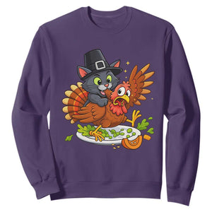 Funny Thanksgiving Cat Pilgrim Eat Turkey Sweatshirt TS14 Purple Print Your Wear