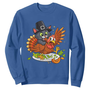 Funny Thanksgiving Cat Pilgrim Eat Turkey Sweatshirt TS14 Royal Blue Print Your Wear