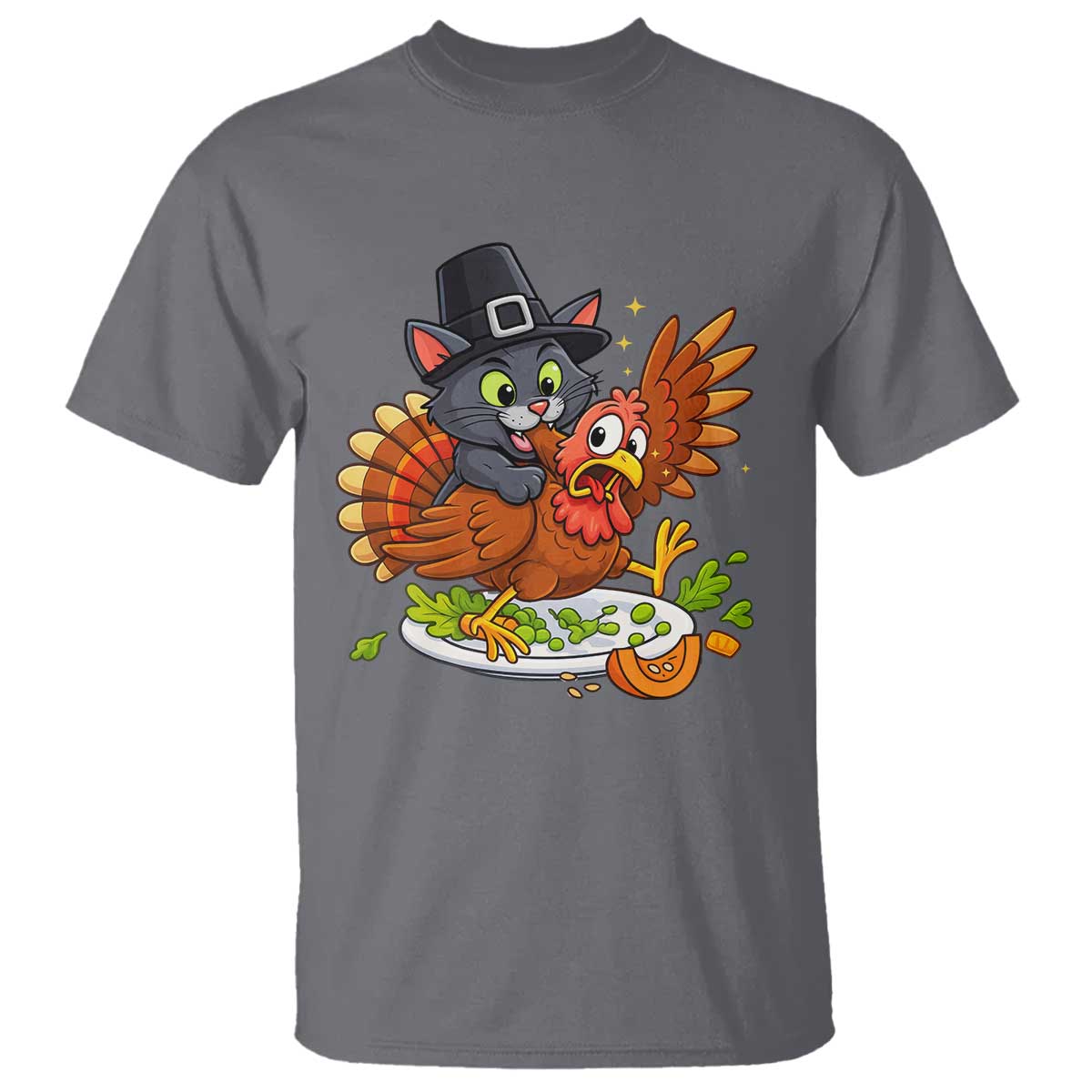 Funny Thanksgiving Cat Pilgrim Eat Turkey T Shirt TS14 Charcoal Print Your Wear