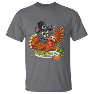 Funny Thanksgiving Cat Pilgrim Eat Turkey T Shirt TS14 Charcoal Print Your Wear