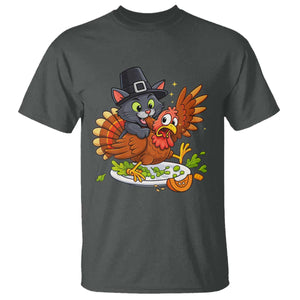 Funny Thanksgiving Cat Pilgrim Eat Turkey T Shirt TS14 Dark Heather Print Your Wear