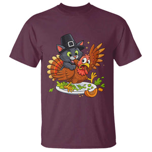 Funny Thanksgiving Cat Pilgrim Eat Turkey T Shirt TS14 Maroon Print Your Wear