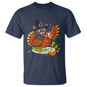 Funny Thanksgiving Cat Pilgrim Eat Turkey T Shirt TS14 Navy Print Your Wear