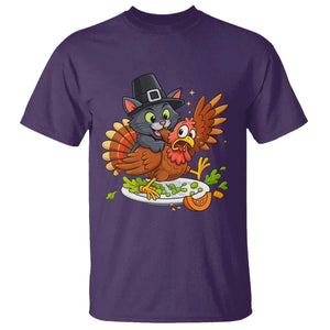 Funny Thanksgiving Cat Pilgrim Eat Turkey T Shirt TS14 Purple Print Your Wear