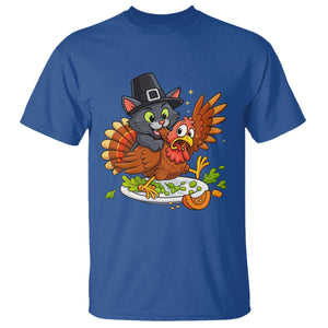 Funny Thanksgiving Cat Pilgrim Eat Turkey T Shirt TS14 Royal Blue Print Your Wear