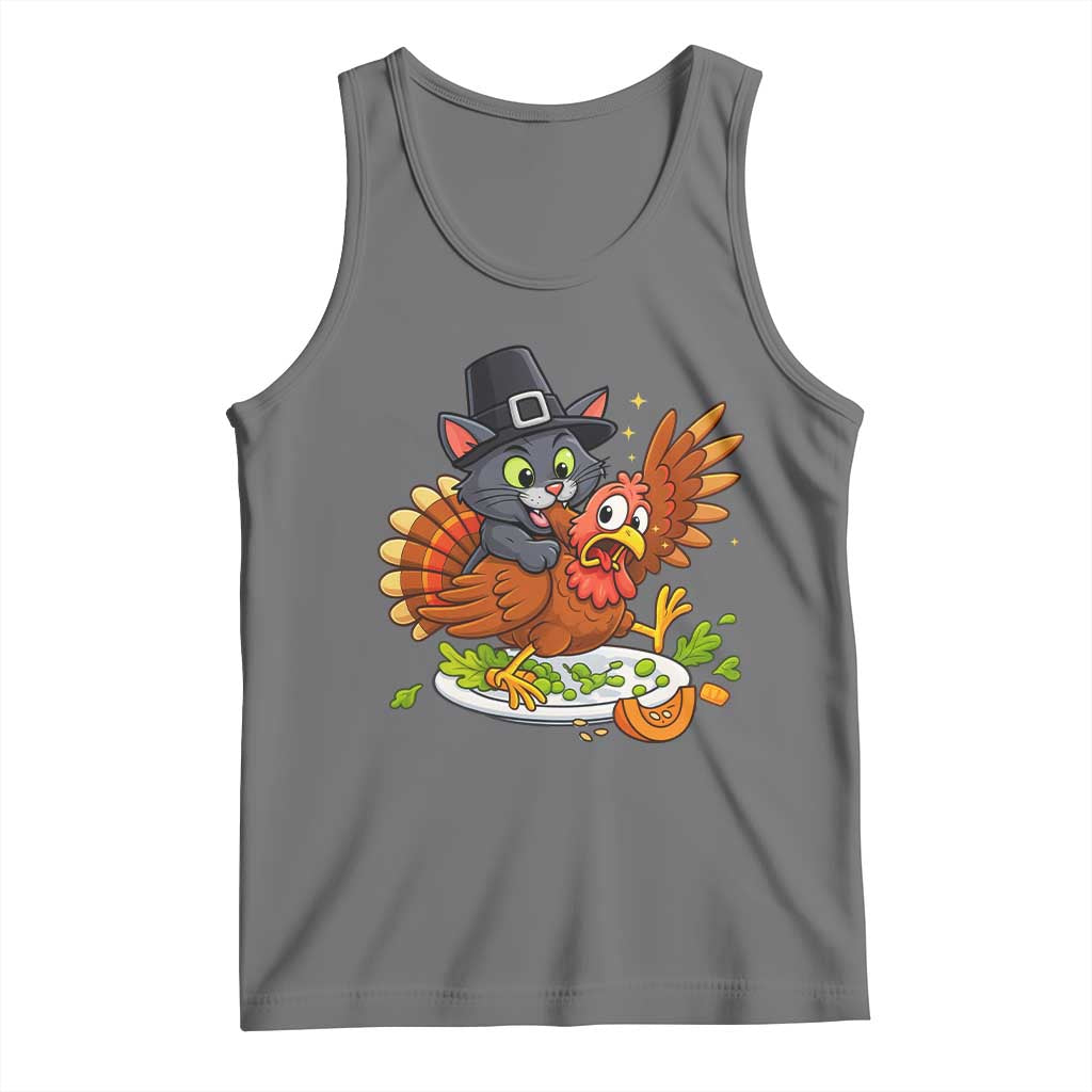 Funny Thanksgiving Cat Pilgrim Eat Turkey Tank Top TS14 Black Heather Print Your Wear