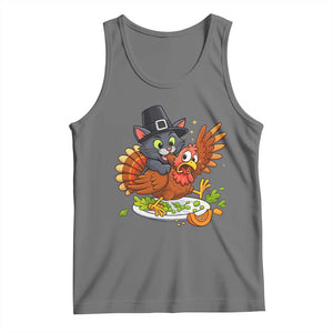 Funny Thanksgiving Cat Pilgrim Eat Turkey Tank Top TS14 Black Heather Print Your Wear