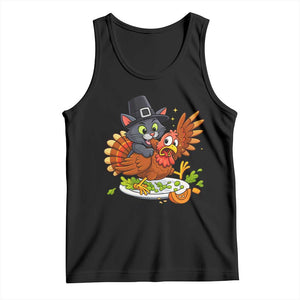 Funny Thanksgiving Cat Pilgrim Eat Turkey Tank Top TS14 Black Print Your Wear