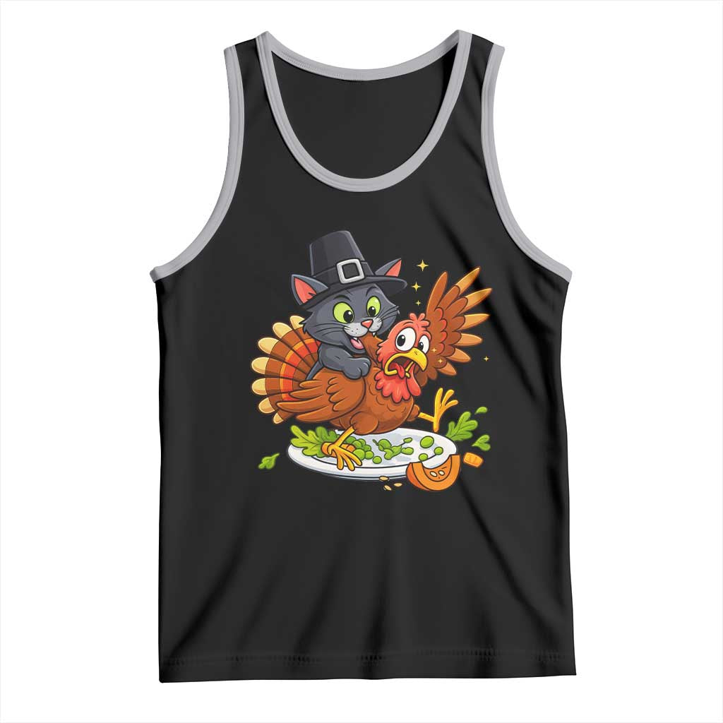 Funny Thanksgiving Cat Pilgrim Eat Turkey Tank Top TS14 Black Athletic Heather Print Your Wear