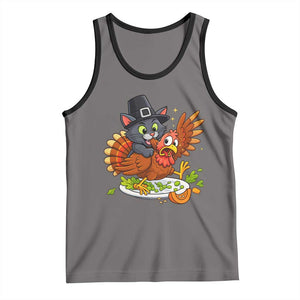 Funny Thanksgiving Cat Pilgrim Eat Turkey Tank Top TS14 Deep Heather Black Print Your Wear
