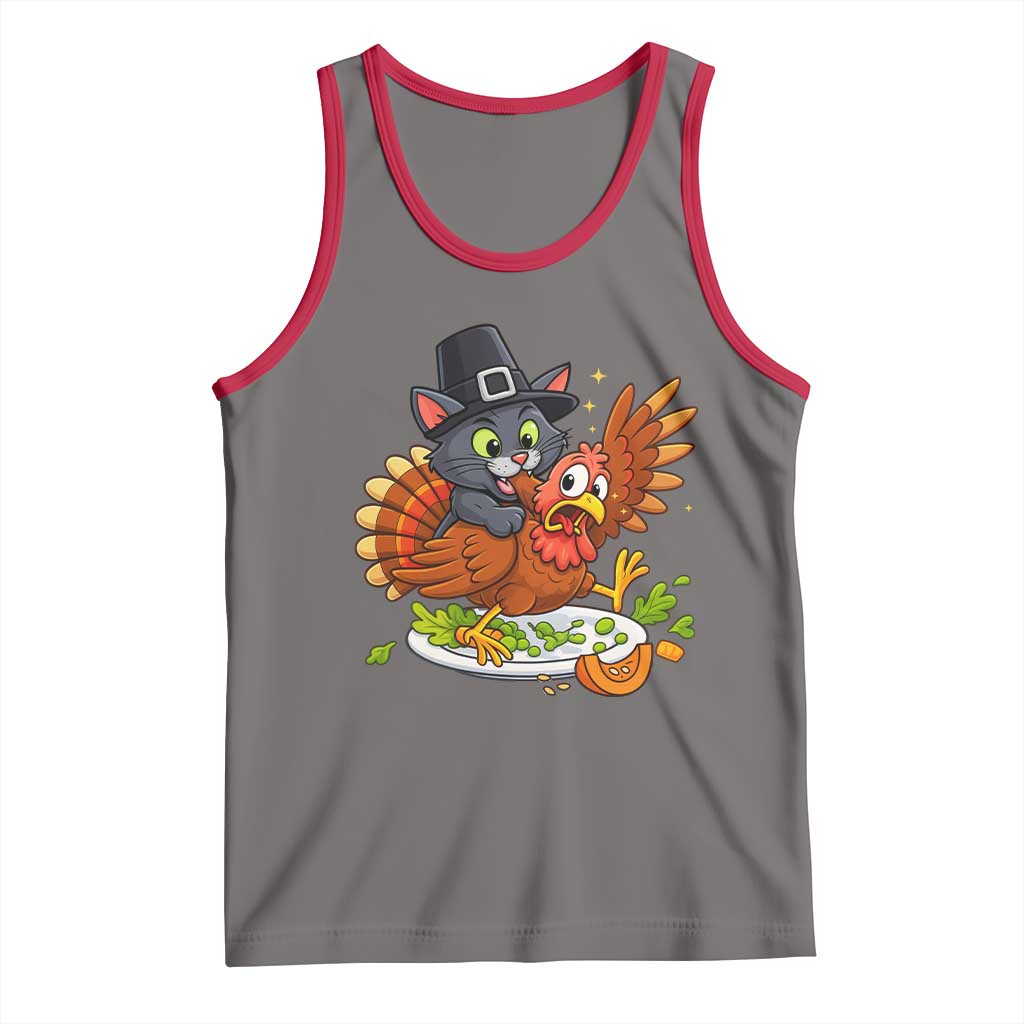 Funny Thanksgiving Cat Pilgrim Eat Turkey Tank Top TS14 Deep Heather Red Print Your Wear