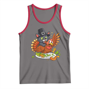Funny Thanksgiving Cat Pilgrim Eat Turkey Tank Top TS14 Deep Heather Red Print Your Wear